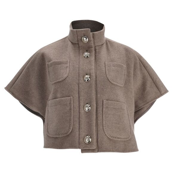 Max Mara Nemi' Cropped Cape in Brown Cashmere